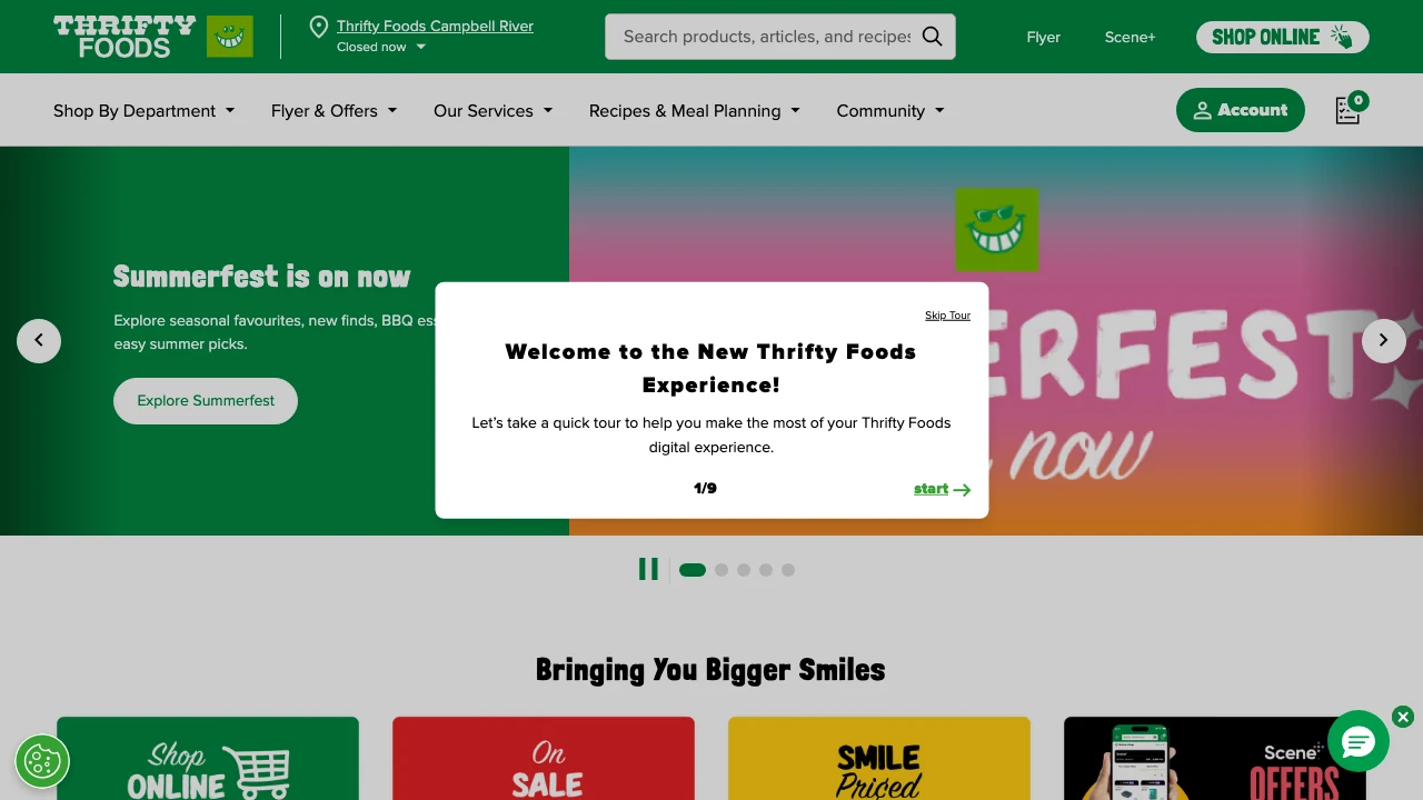 Screenshot of Thrifty Foods website