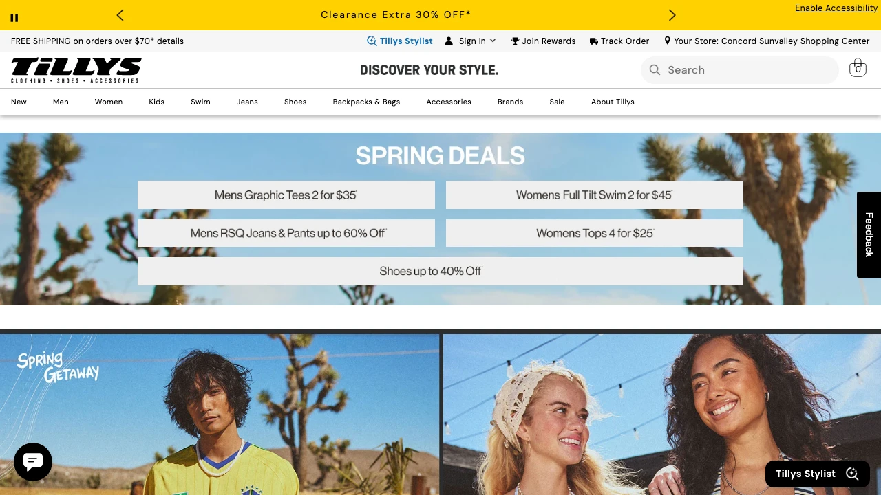 Screenshot of Tilly's website