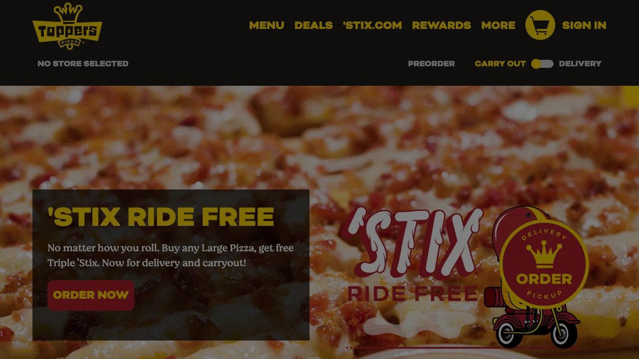 Screenshot of Toppers Pizza website
