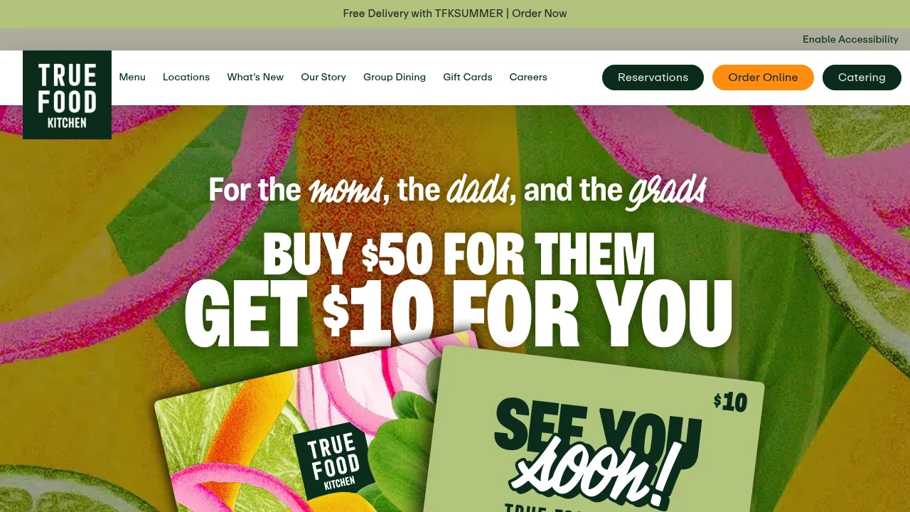 Screenshot of True Food Kitchen website