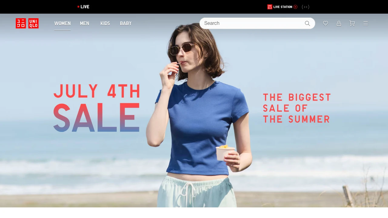 Screenshot of UNIQLO website
