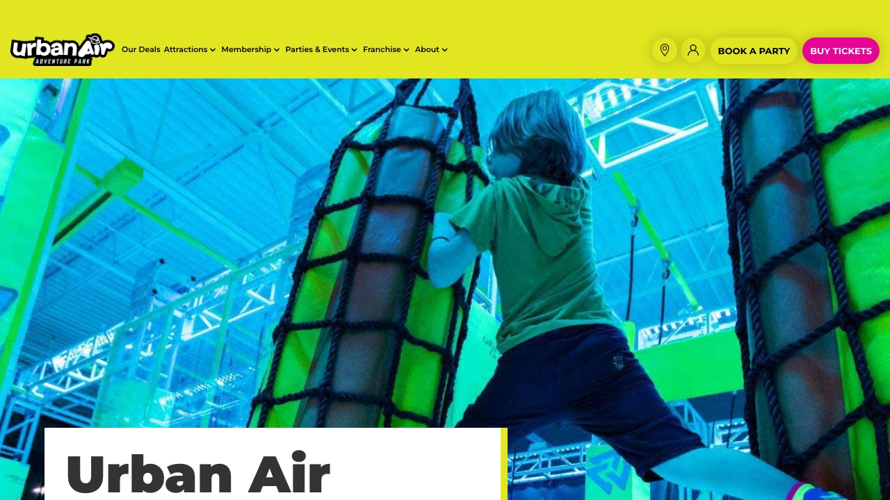 Screenshot of Urban Air Adventure Park website