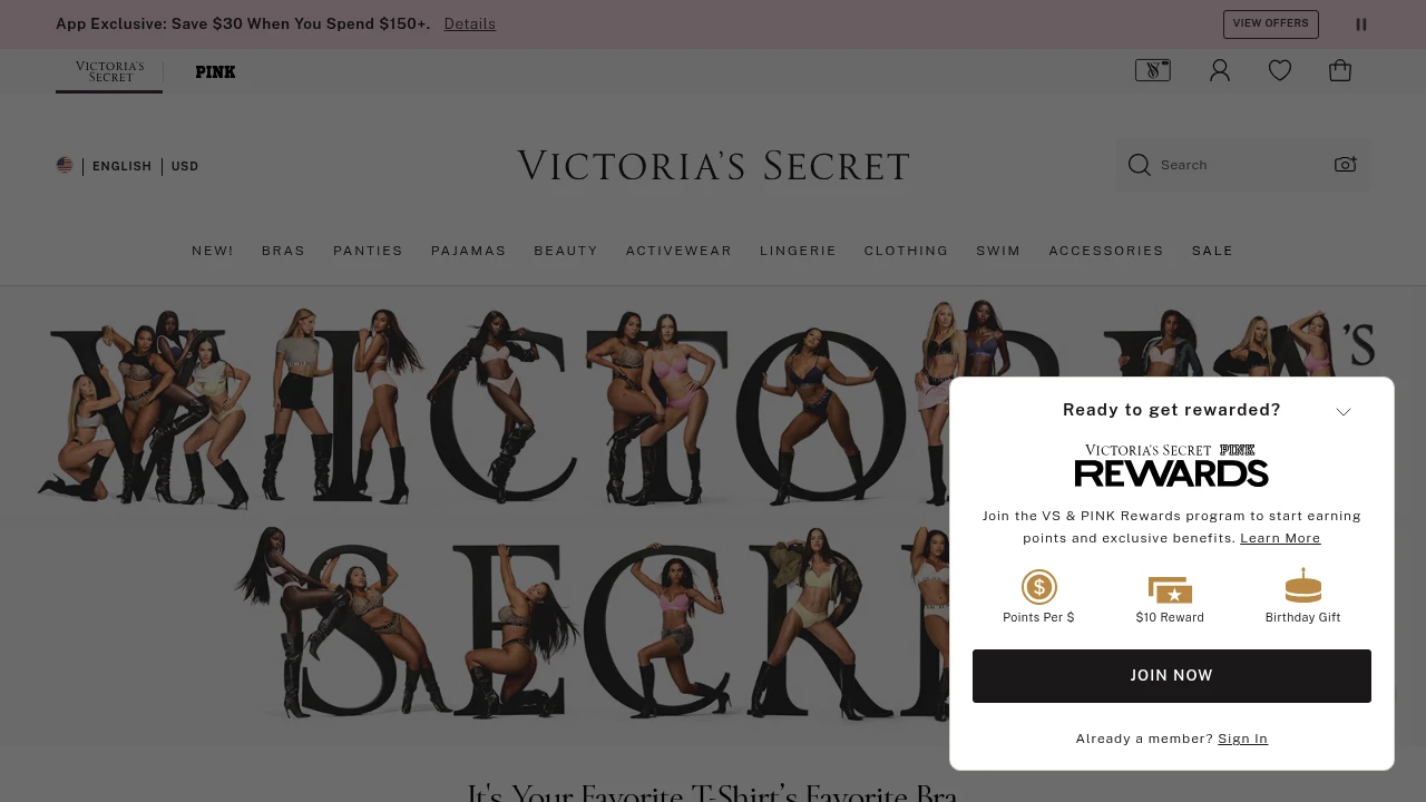 Screenshot of Victoria's Secret website