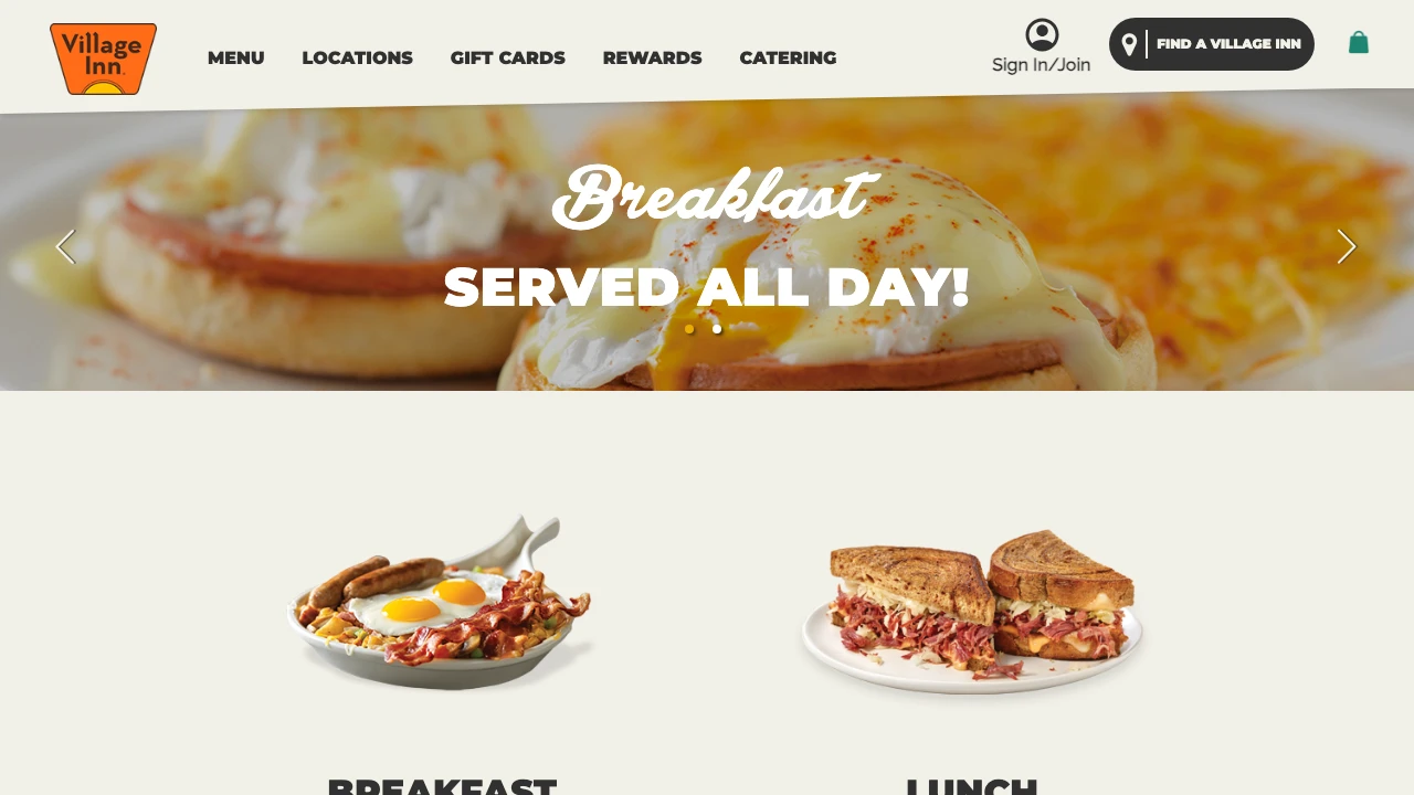 Screenshot of Village Inn website