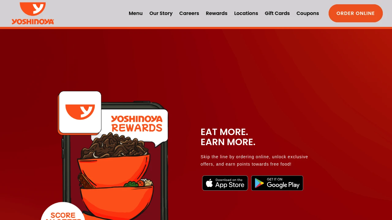 Screenshot of Yoshinoya website