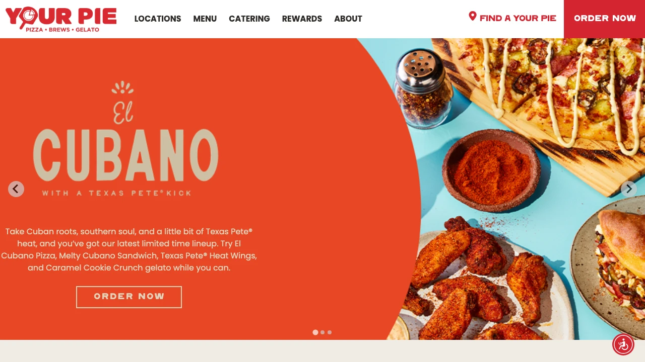 Screenshot of Your Pie Pizza website